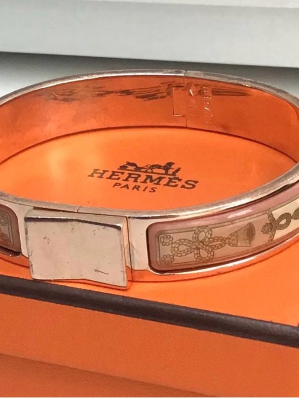 Vintage Authentic Hermes rose gold turn lock bracelet